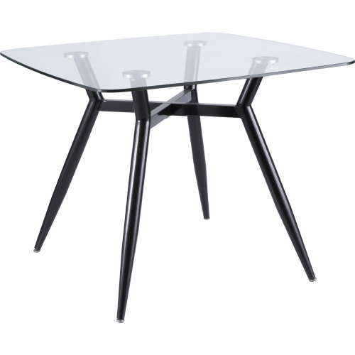 Clara 38" Square Dining Table in Glass & Black Metal Legs